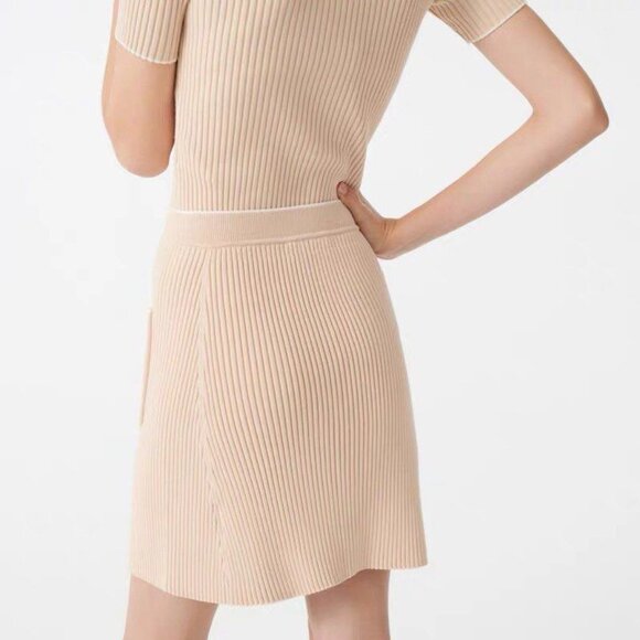 Maje Women's Ribbed Beige Mini Skirt Knit Stylish Classy Chic Timeless Size 1/S - Picture 3 of 9
